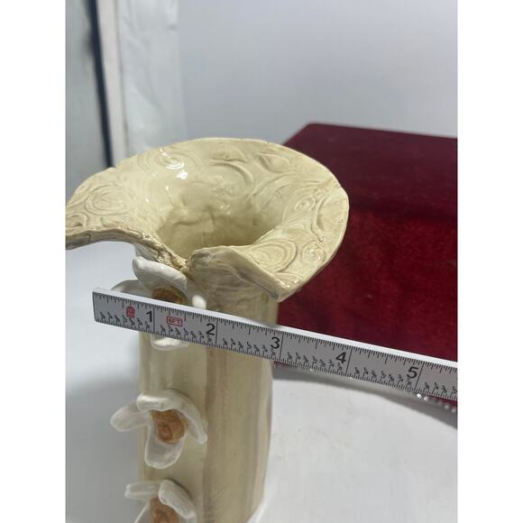 Vintage Handmade Ceramic Flower Vase NC Dogwood Floral unique top Marked - Picture 10 of 10